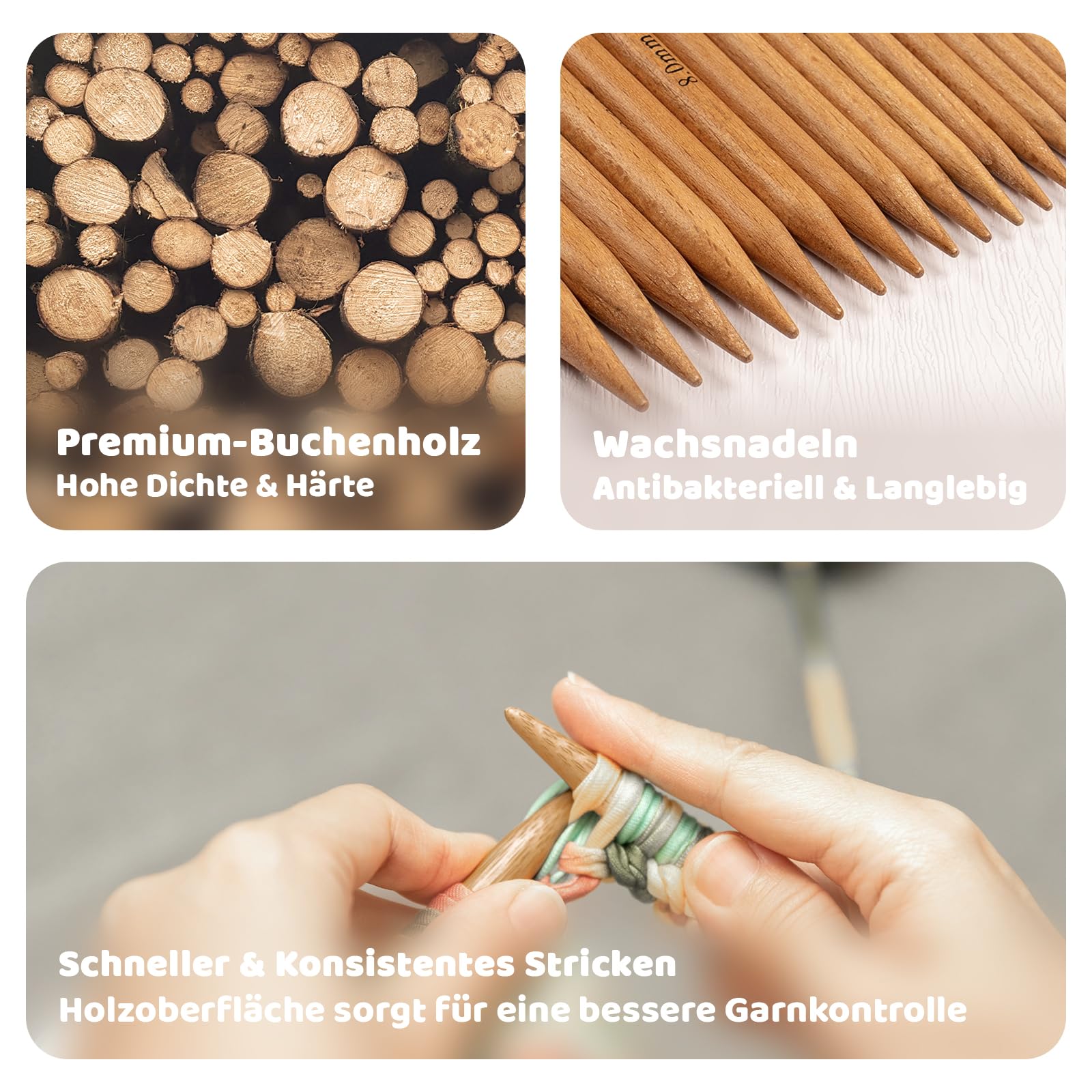 RUIDI Rundstricknadeln Set, Rundstricknadeln Set Austauschbar mit Tasche & Zubehör, 10 Paare Rundstricknadel-Set (12cm) in Größen von 3,5 mm bis 10 mm (Buchenholz)