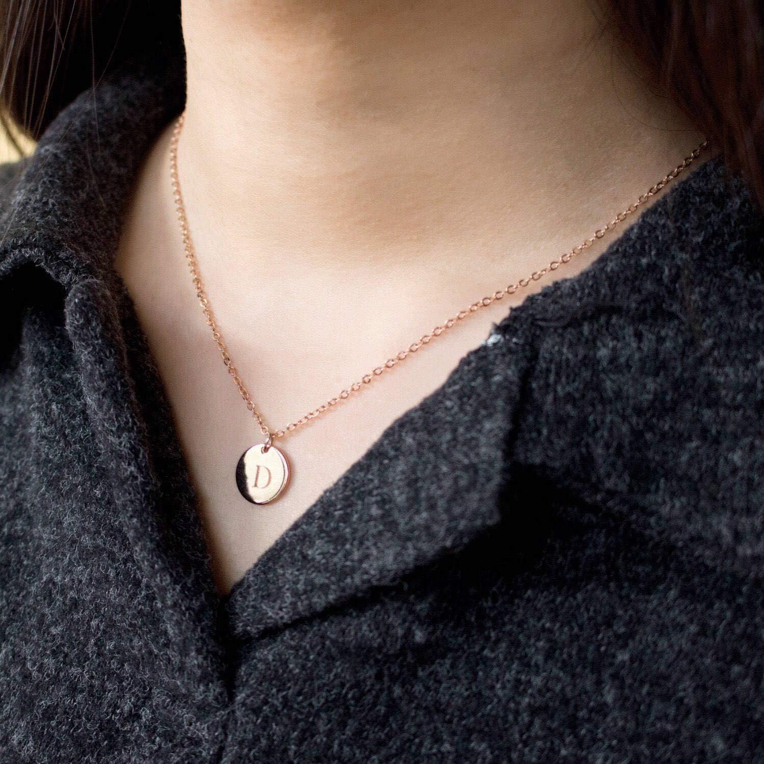 Petite Boutique Personalized Disk Necklace Initial 16K Plated Gold Rose Gold Silver Valentine's Day Wedding Birthday Bridesmaid Gift - Image 3