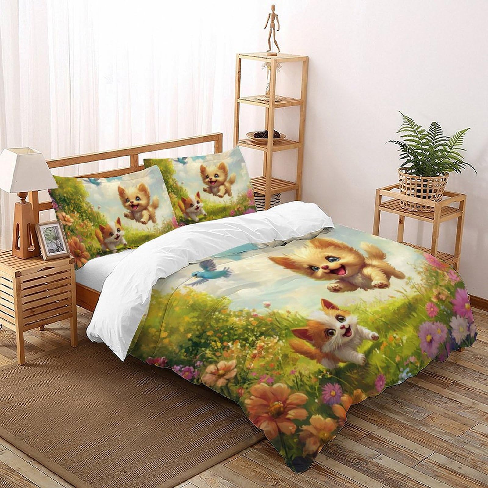 Housse de couette chiots anti-décoloration en microfibre 260x220cm pour un grand lit d'enfant sain