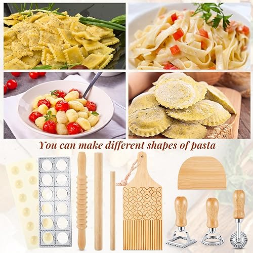 Miniatura 6 de Tioncy El juego de 9 herramientas para hacer pasta incluye 1 prensa para hacer ravioles, 1 cortador de pasta de madera, 1 rodillo de ravioles, 1