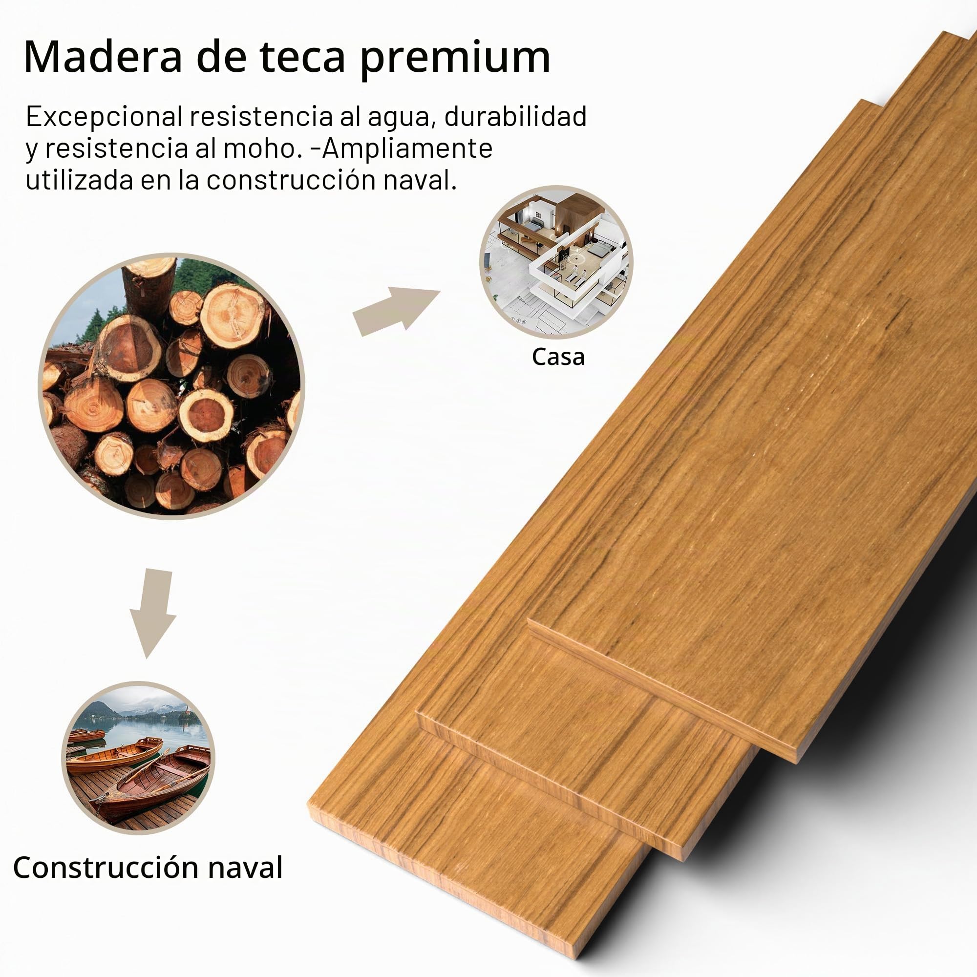 Alfombrilla de baño, Madera de Teca, Grande, pies Antideslizantes, Alfombrilla de Ducha, Alfombrilla de baño, Alfombrilla para Piscina, Patio, baño, SPA, Sauna Room (80 x 50 cm)