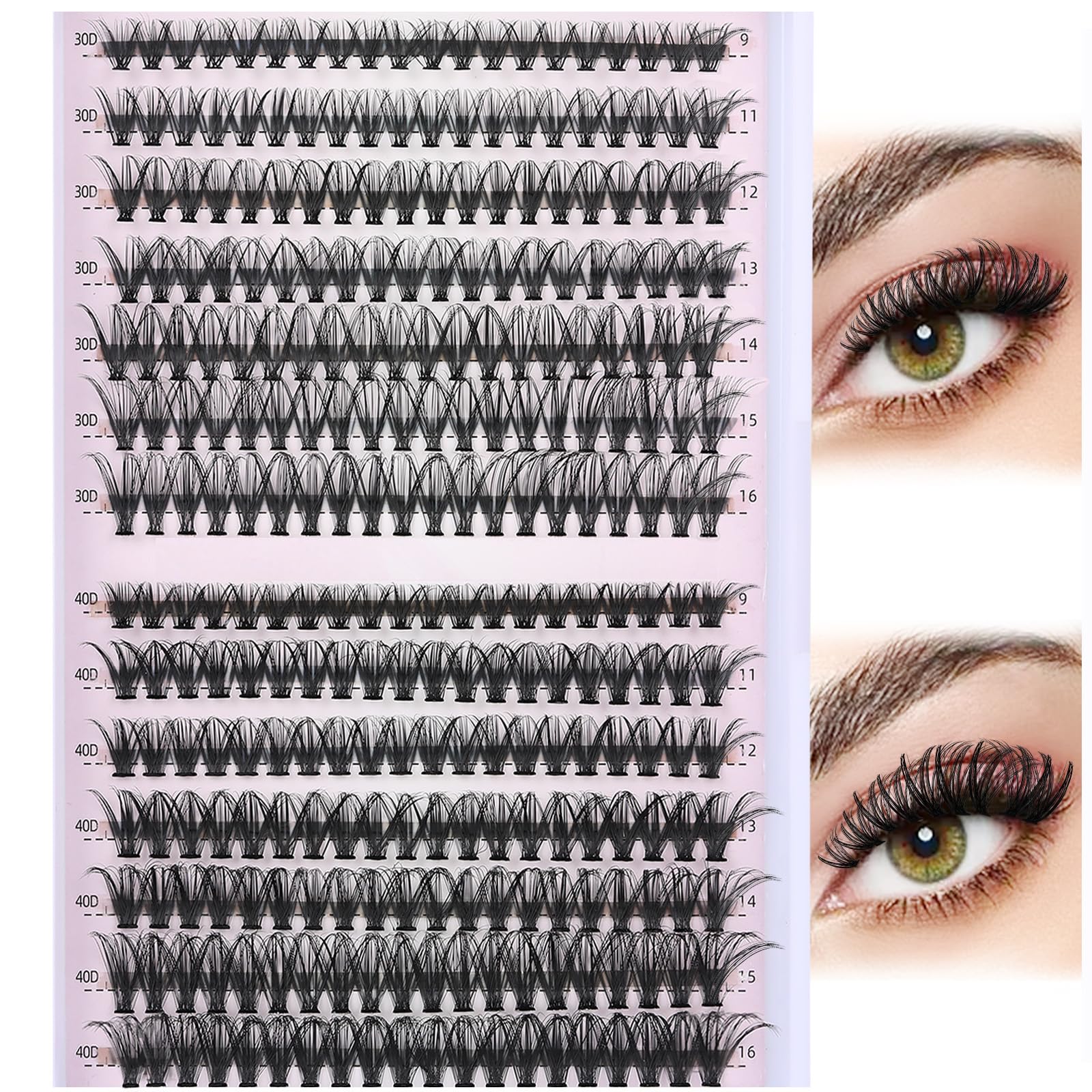 SIAMHOO Extensiones de Pestañas 280pcs Pestañas pelo a pelo D Curl 0.07mm 30D+40D Pestañas naturales, Pestañas Postizas Individuales (30D+40D-0.07D-9-16Mix)
