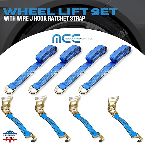 Miniatura 2 de Mega Cargo Control Juego de 4 correas de lazo de anillo O de elevación de rueda de 2 pulgadas x 10 pies con (4) trinquetes de 2 pulgadas, (4)