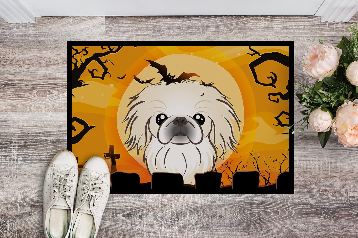 Caroline's Treasures BB1779MAT Halloween Pekingese Doormat 18x27 Front Door Mat Indoor Outdoor Rugs for Entryway, Non Slip Washable Low Pile, 18H X 27W
