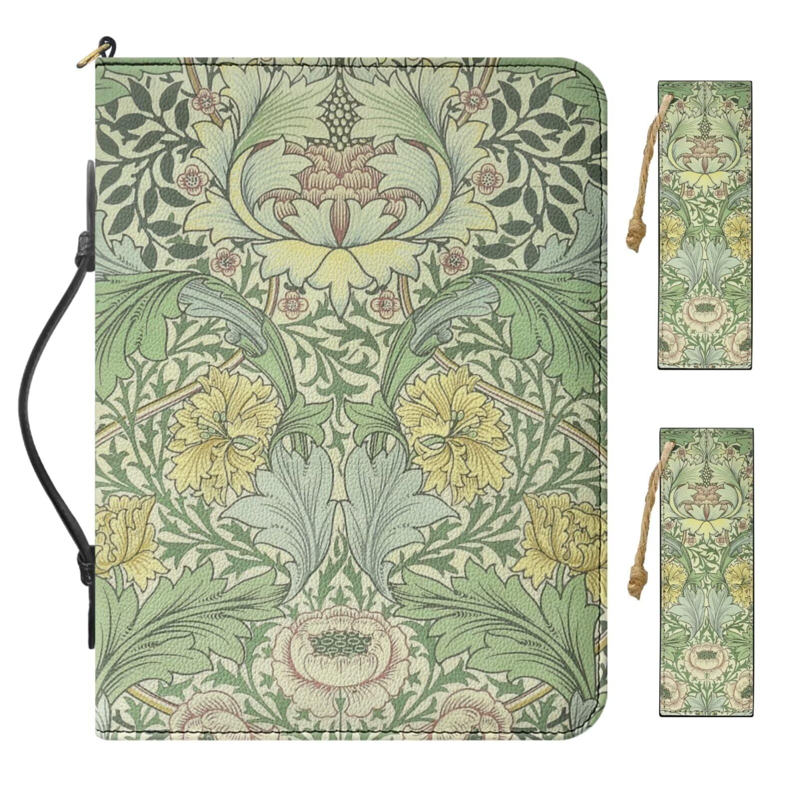 Buxolandt Extra Large Bible Tote Bags for Women Organizer, Comes with 2 Bookmarks, Green Bible Carrying Case with Handle Built-in Pocket Pen Slots, Work of William Morris Print Bible Covers for Girls — image 1