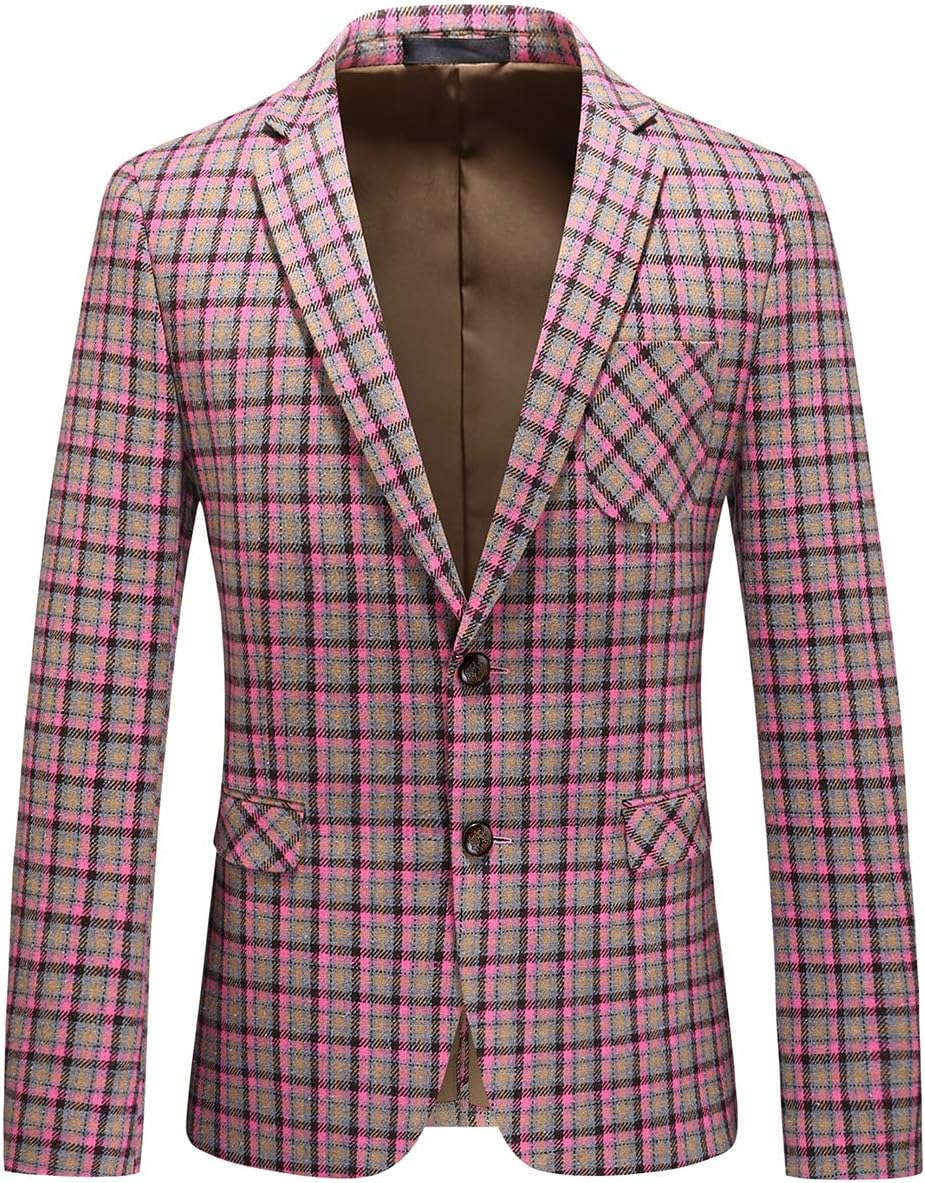 UNINUKOO Mens Suit Jacket Plaid Corduroy Casual Slim Fit Blazer Vintage Stylish Single Breasted Sport Coats Daily Wear