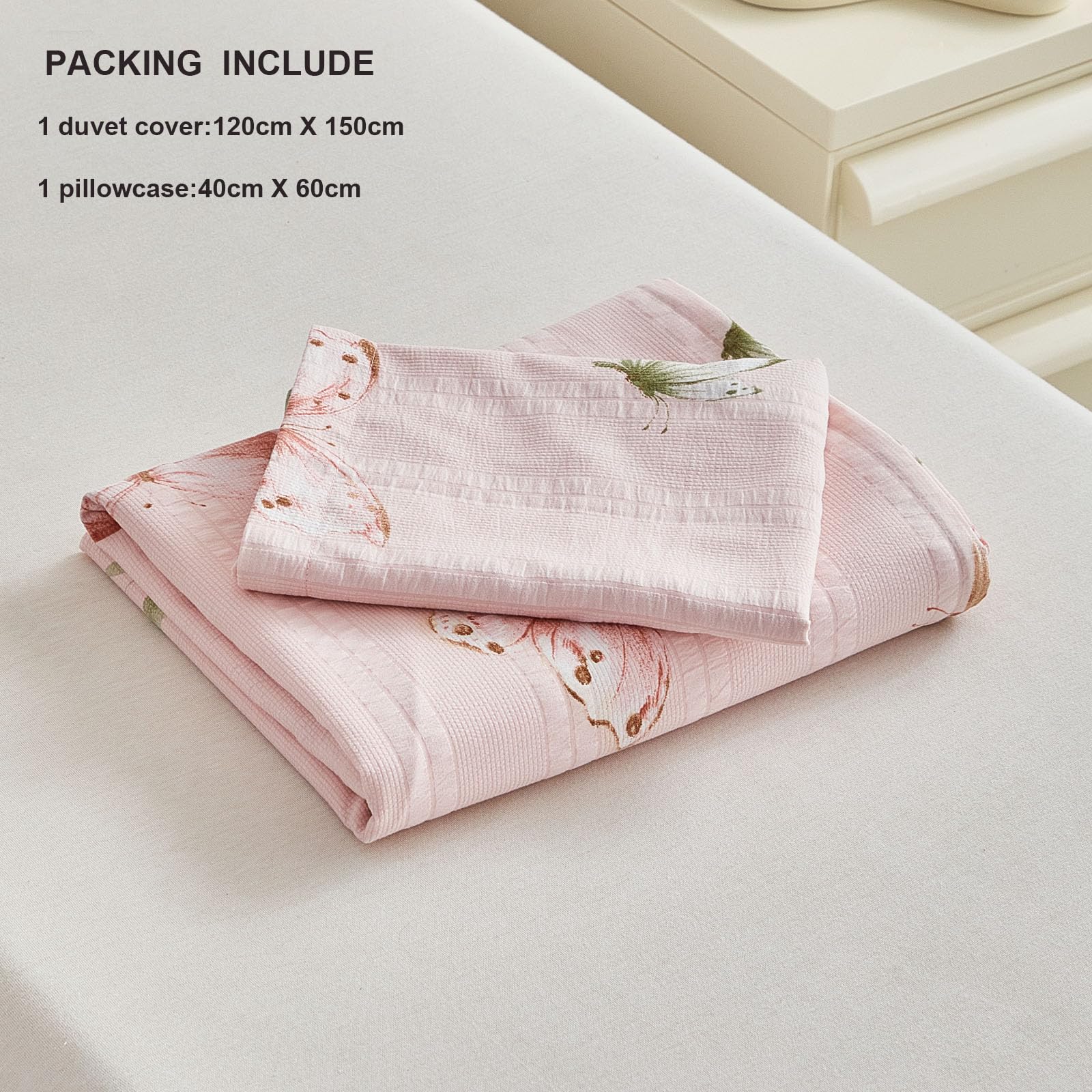 DuShow Toddler Duvet Cover Set For Girls,Toddler Butterfly Duvet Cover With Pillowcase,Jacquard Seersucker Toddler Bedding Set For Junior/Cot Bed 120 cm x 150 cm - Image 3