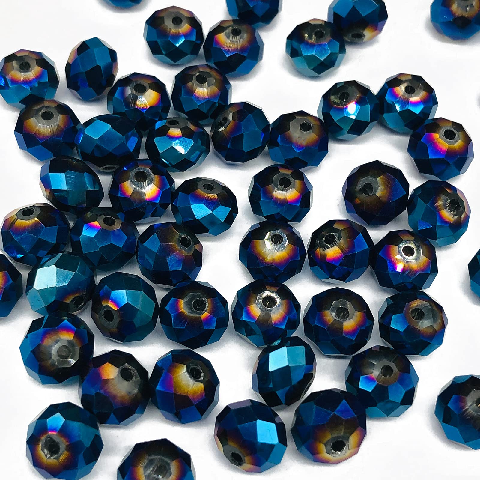 Dowarm200 Pieces 8MM Crystal Glass Beads for Jewelry Making, Briolette Beads, Rondelle Crystal Beads for Crafts Wind Chimes Suncatchers, Briolette Rondelle Finding Spacer Beads (Plated Blue, 8MM)