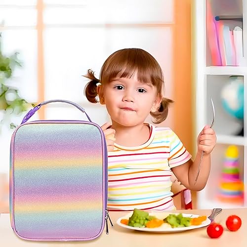 Miniatura 5 de Lonchera con bolsa para sándwichaperitivos para niñas, adolescentes, niños, para la escuela, unicornio, arcoíris, bolsa de almuerzo aislada adecuada