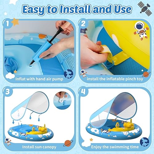 Miniatura 6 de Flotador de piscina para bebés con toldo UPF50+, flotadores inflables para piscina para niños, flotador de natación infantil con consola de juegos