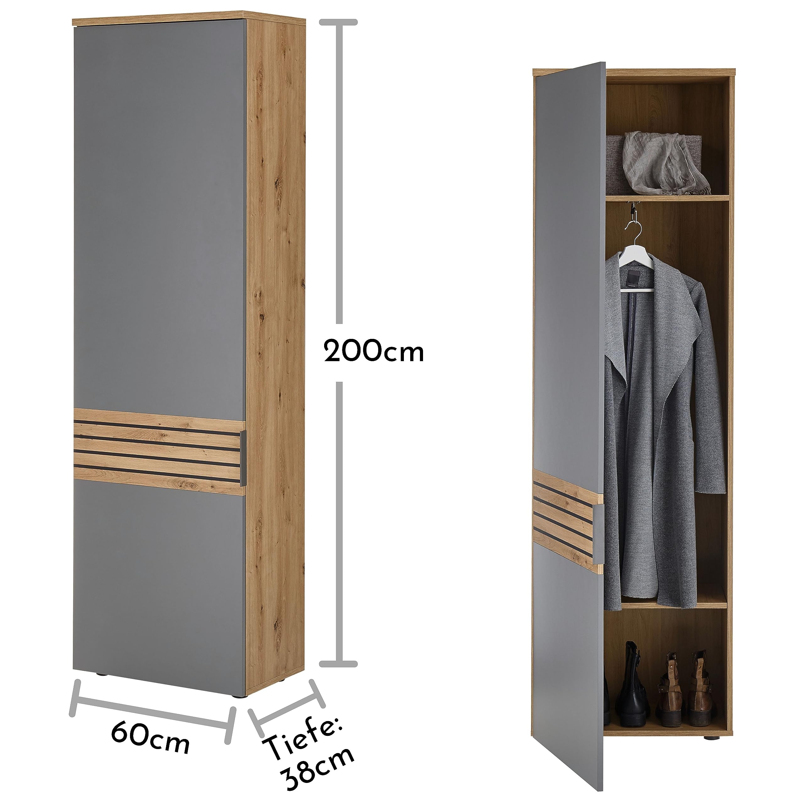 Stella Trading Divano Letto Mila Con Cassettone – Effetto Rovere E Tessuto Stone, 208 Cm, Con Schienale In Vera Pelle - copertina
