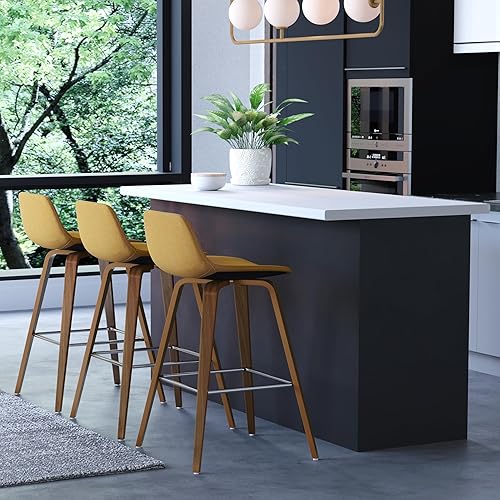 Miniatura 186 de SIMPLIHOME Randolph - Taburete moderno de mediados de siglo de madera curvada de 28 pulgadas (juego de 2) en piel sintética vegana gris piedra para