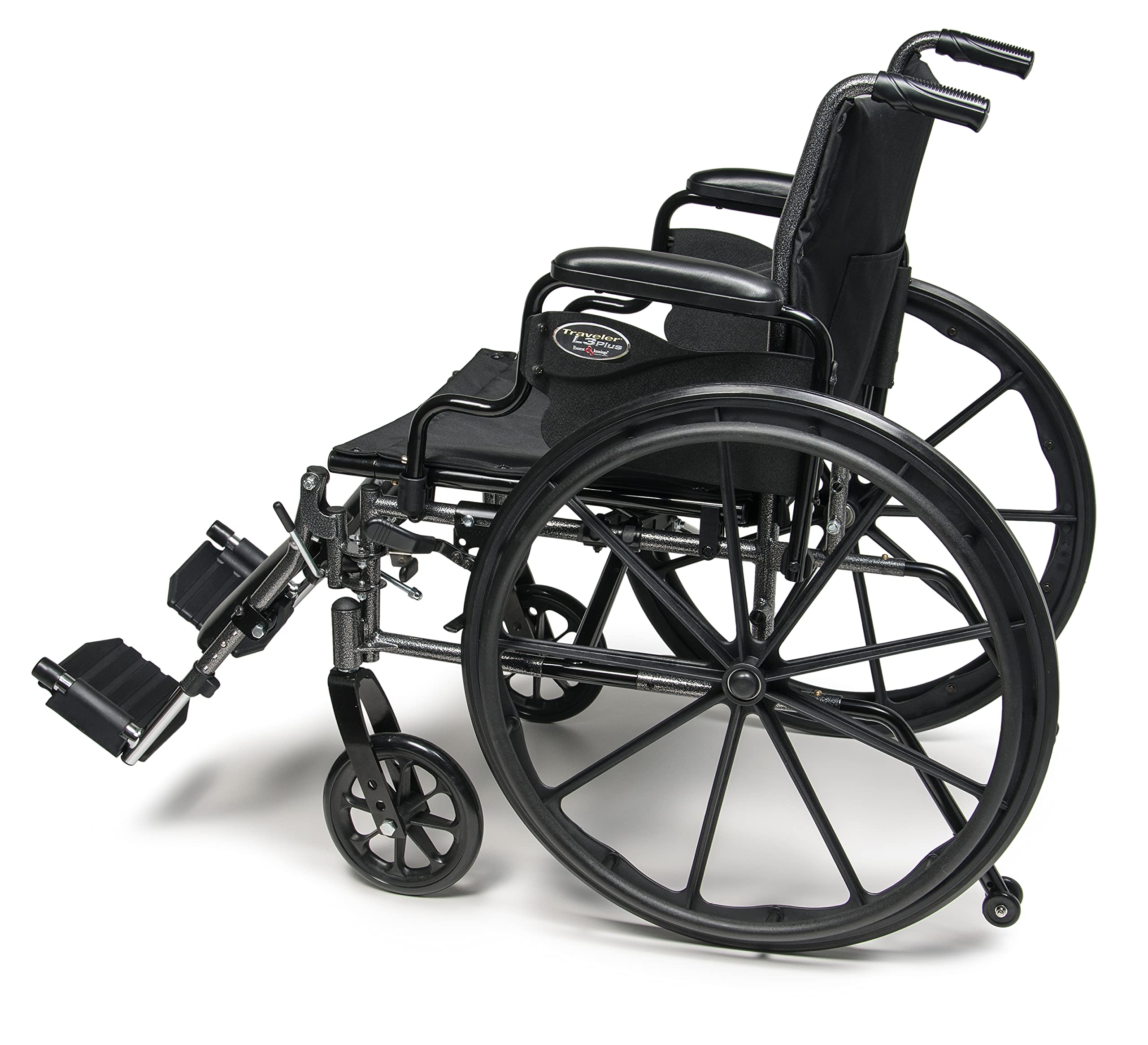 Everest & Jennings Traveler L3 Plus silla de ruedas ligera, brazos de escritorio y reposapiés basculantes, asiento de 45,7 cm, color Silvervein