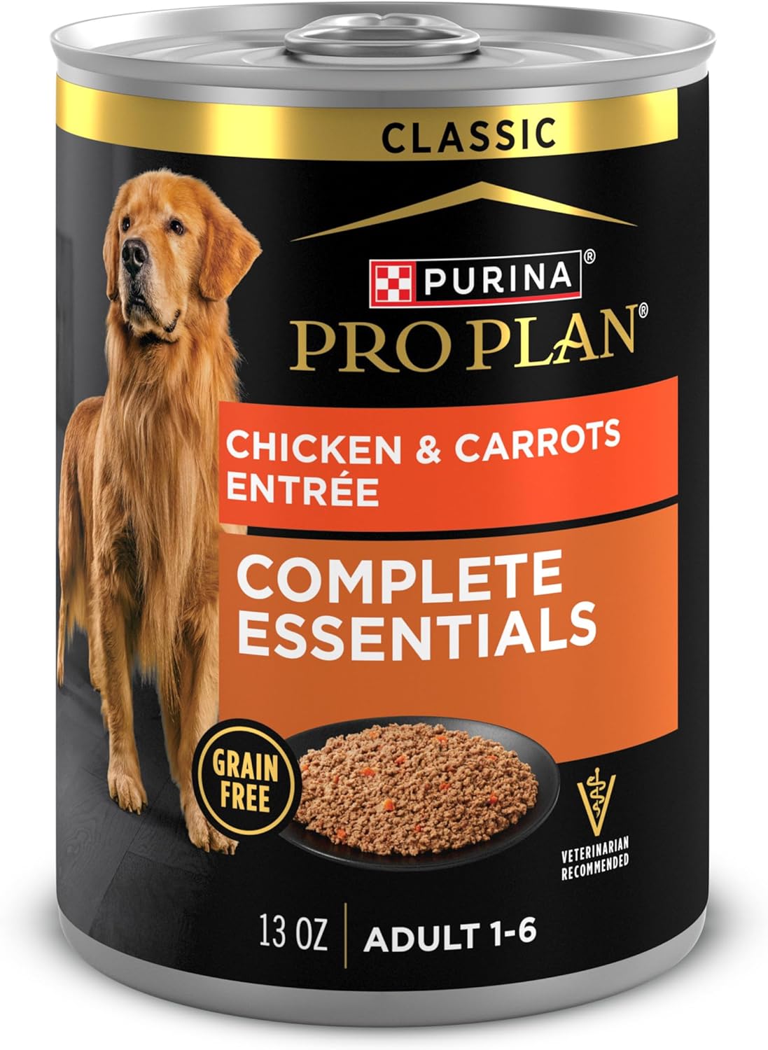 Purina Pro Plan Grain Free Complete Essentials Classic Pate Dog Food, Chicken and Carrots Entrée - (Pack of 12) 13 oz. Cans