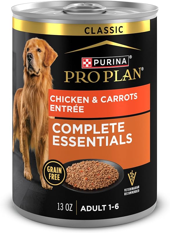 Ração úmida para cães adultos Purina Pro Plan Complete Essentials, patê com frango e cenoura, 12 latas de 369 g