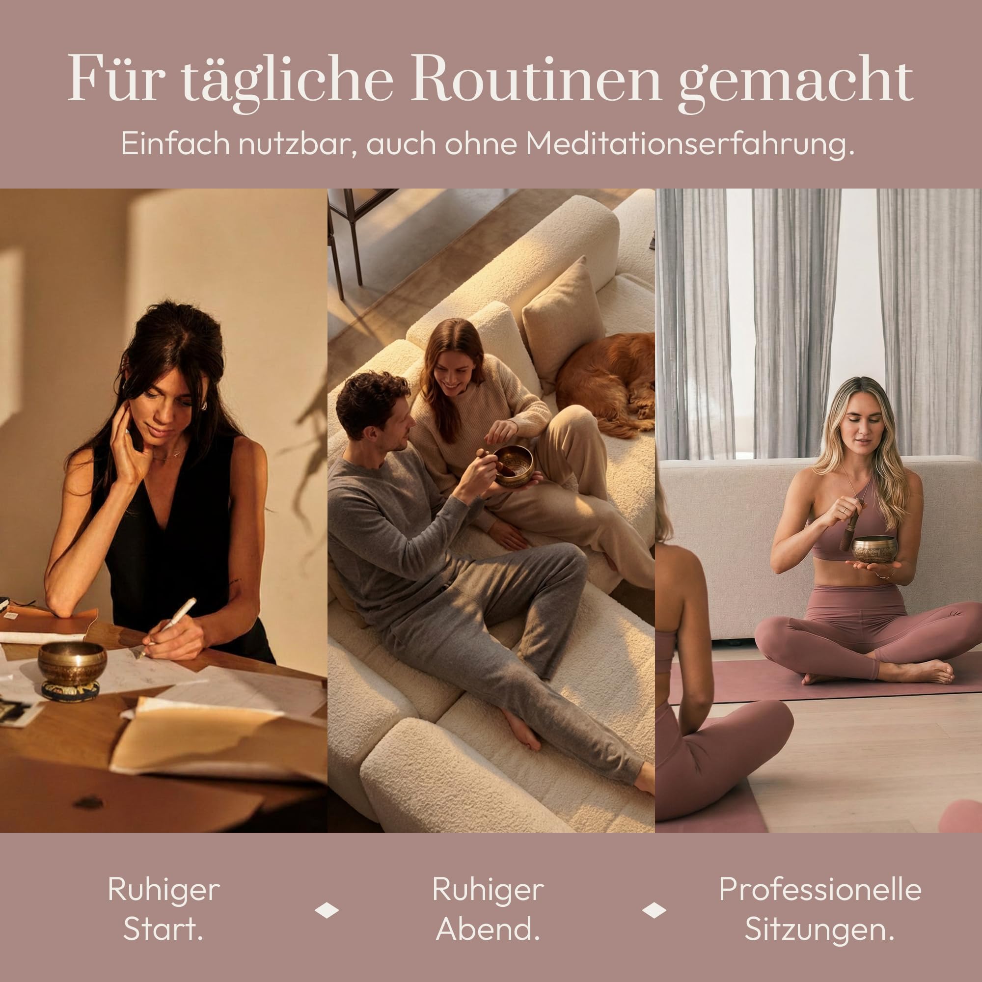 Silent Mind Klangschale Ø9 cm Bronze – Handgefertigtes Komplett-Set mit Kissen und Klöppel, für Anfänger geeignet, klarer stabiler Klang, ideal für Meditation und Achtsamkeit