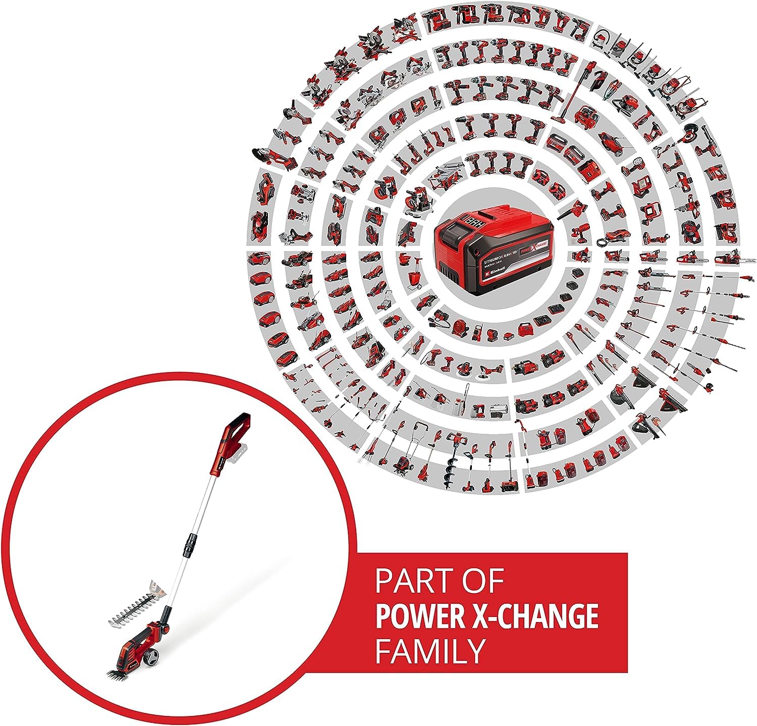 Einhell GE-CG 18/100 Li T-Solo Akku-Gras- und Strauchschere 18V Li-Ion Teleskopstiel 100mm 200mm Power X-Change