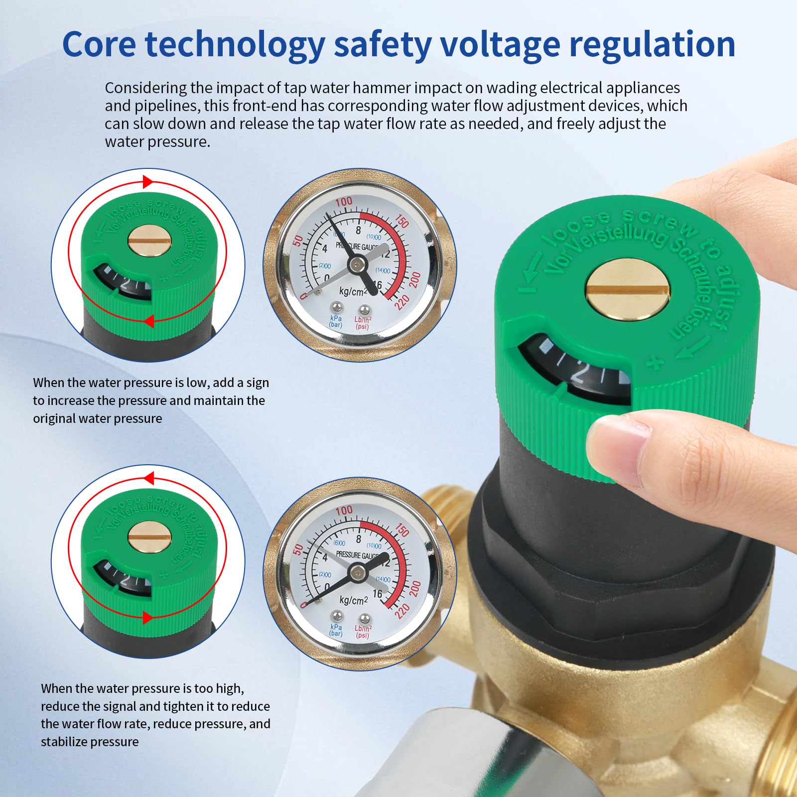 Riduttore Pressione Acqua DN20 In Ottone Con Manometro - Regolabile 0.05-0.8MPa - Foto 4