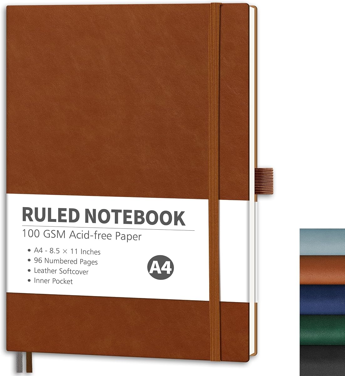 RETTACY Lined Journal Notebook, 96 Numbered Pages, A4 Size (8.5'' x 11'') | Leather Softcover, 100 GSM Thick Paper, for Men & Women, Journaling, Writing, Work & Office (Brown)
