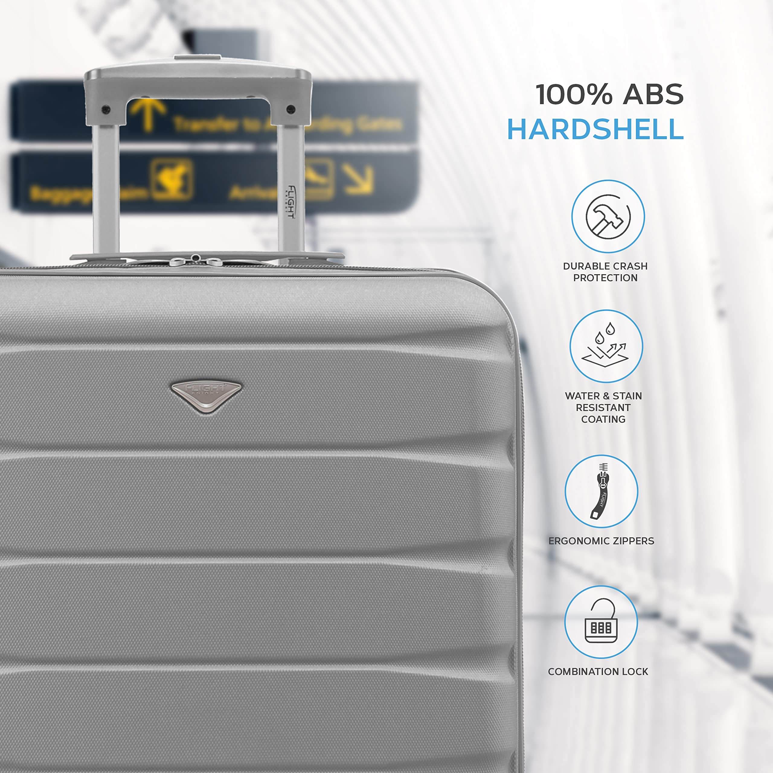 Flight Knight 56x45x25 EasyJet Cabin Bag, Jet2, British Airways Suitcase - Lightweight Small Durable 4-Wheel Cabin Case, Maximum Carry-On Size, ABS Hard Shell, 10kg Hand Luggage Bag- 56 x 45 x 25