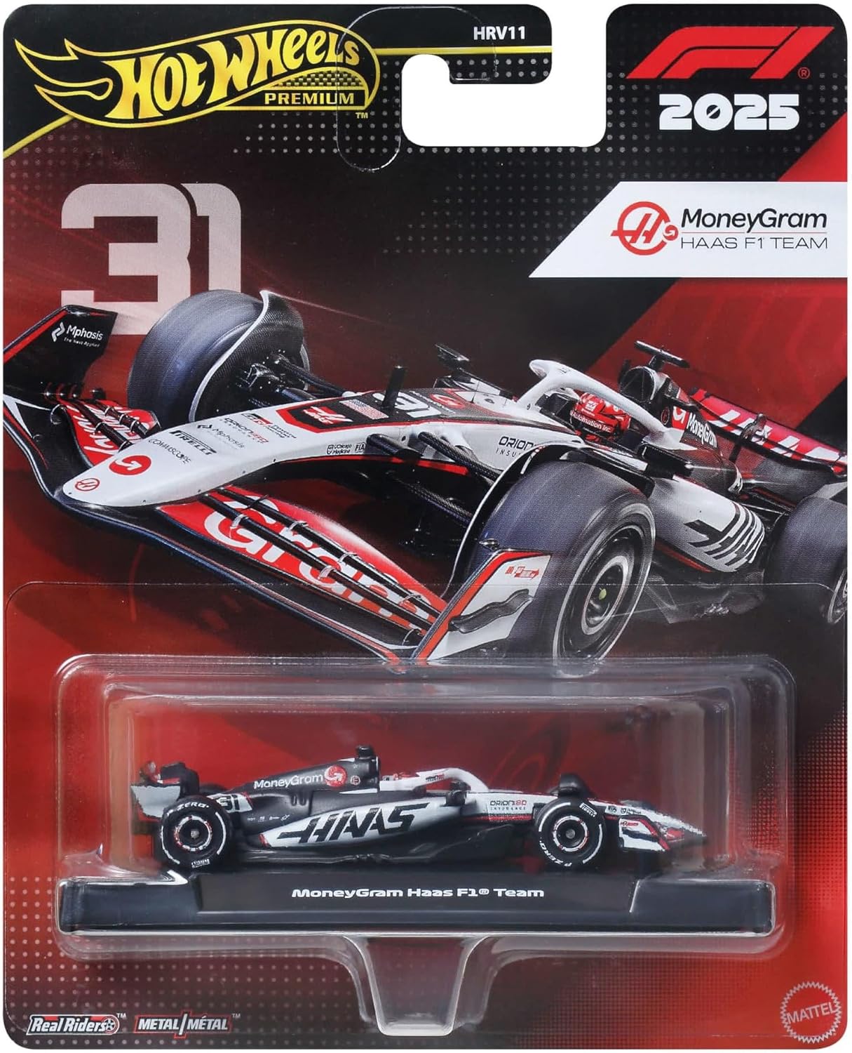 Hot Wheels Premium Formula 1 Die-Cast Cars, 2024 5-Pack and 2025 MoneyGram Haas F1 Team #31