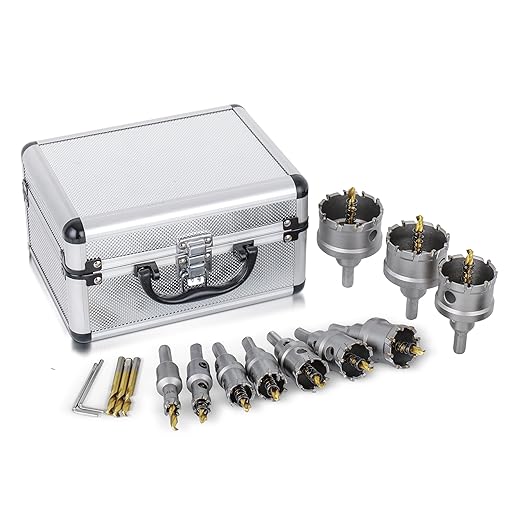 Renato 4PCS TCT Hole Saw Kit for Hard Metal, 5/8"-1-1/8" Inch Tungsten Carbide Tipped Hole Saw Set, Heavy Duty Hole Cutter for Metal, Stainless Steel, Iron, Wood, Plastic