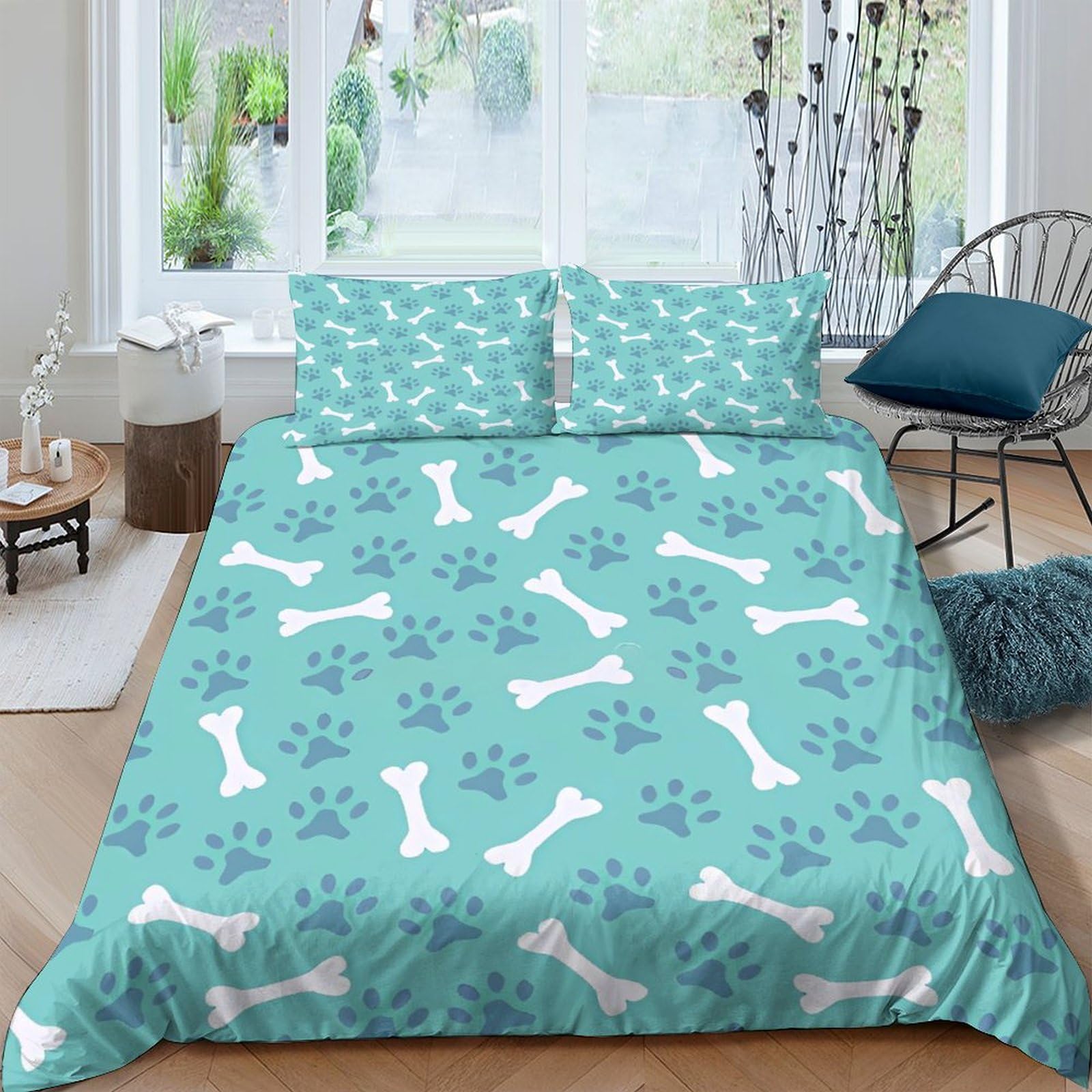 Parure de lit pattes osseuses 220x240 en microfibre douce anti-glissement