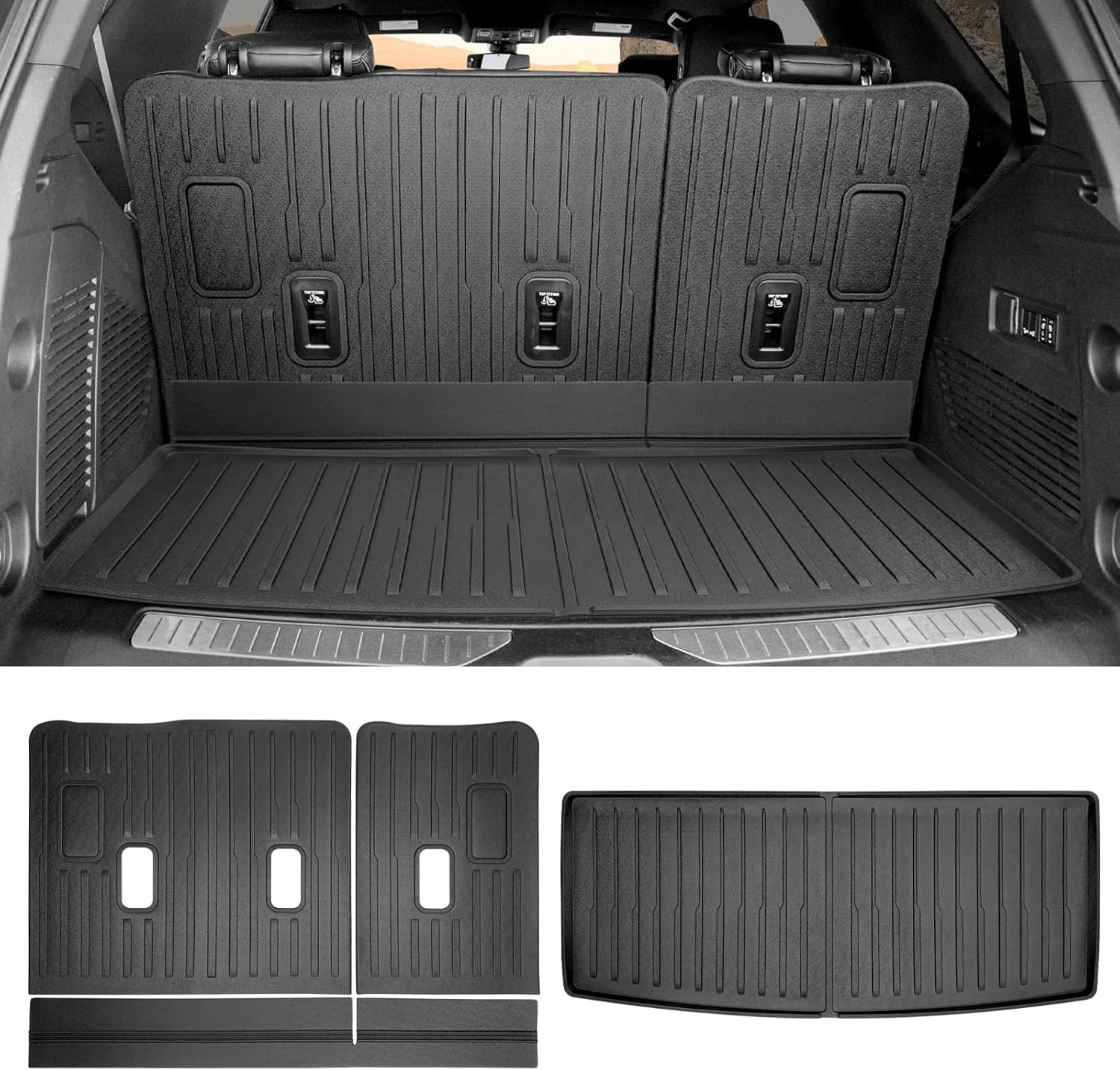 Cargo Mat Fit for 2022-2025 Chevy Tahoe/GMC Yukon Cargo Liner TPE Seat Back Cover All Weather Backrest Mat for 2024 GMC Yukon/Chevrolet Tahoe Accessories(Cargo Liner+Seat Back Cover)