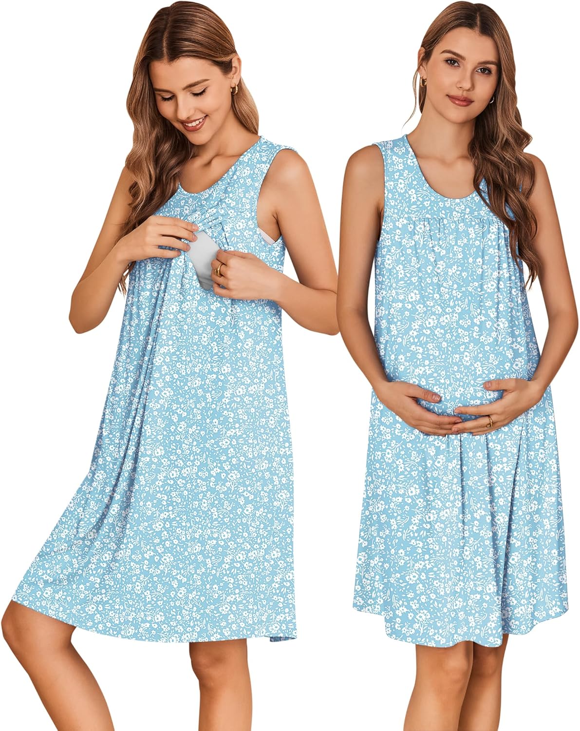 Ekouaer Maternity Nursing Dress Nightgown Labor and Delivery Gown Sleeveless Pregnancy Breastfeeding Dresses