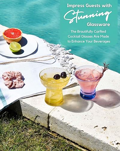 Miniatura 8 de ColoVie Vasos de Martini, juego de 4 vasos de cóctel, vasos de margarita sin tallo, vidrio de barra de cristal, cristalería de cóctel de camarones,