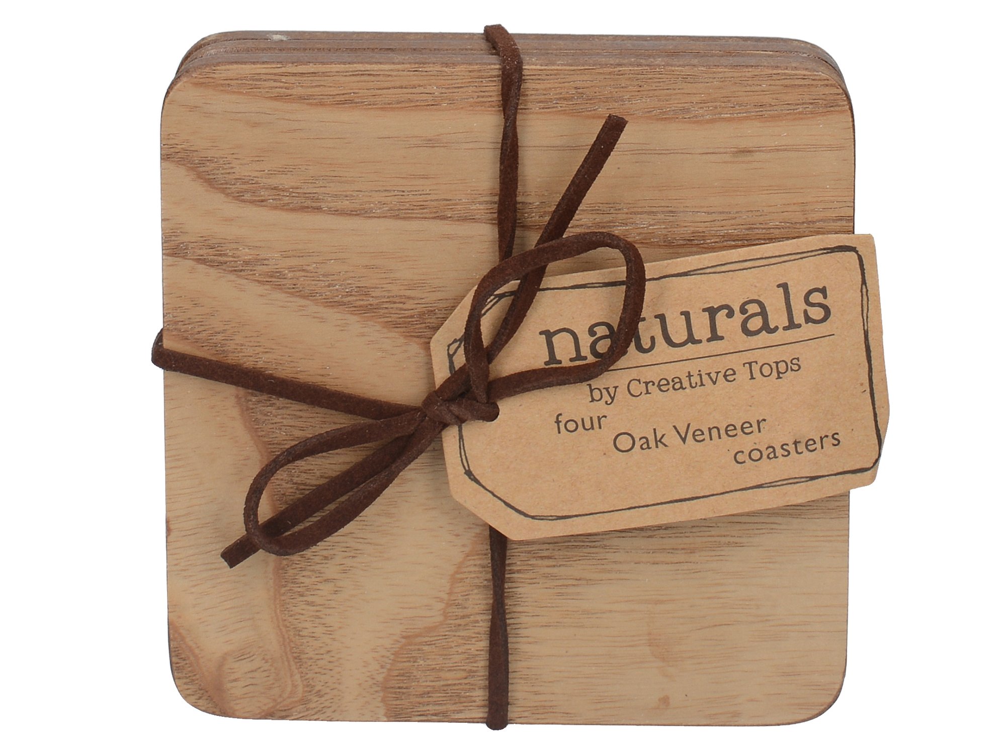 Creative Tops Set Van 4 Eiken Fineer Onderzetters - 10,5 X 10,5 Cm - Natuurlijke Houten Look