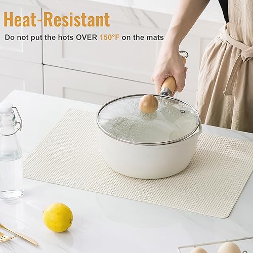 Miniatura 6 de Jovono Juego de 4 manteles individuales de piel sintética, impermeables, lavables, fáciles de limpiar, resistentes al calor, de vinilo para cocina,