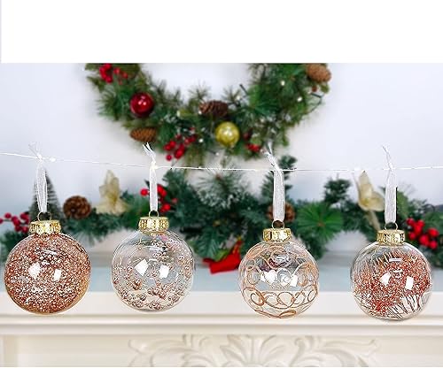 Vista 23 de Lulu Home 24 adornos de bola de Navidad transparentes de 2.76 pulgadas, bolas transparentes preencordadas con decoraciones únicas