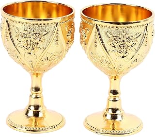 Vintage Metal Goblet, 2Pcs Metal Embossed Wine Cup Mini Goblet Chalice Goblet Shot Glasses Wine Drinking Cup Decorative Goblet(Gold)