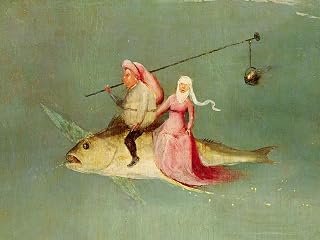 ART.COM Wall Art Prints The Temptation of St. Anthony, Right Hand Panel, Detail of a Couple Riding a Fish by Hieronymus Bosch, Figurative Decor, 32" x 24"
