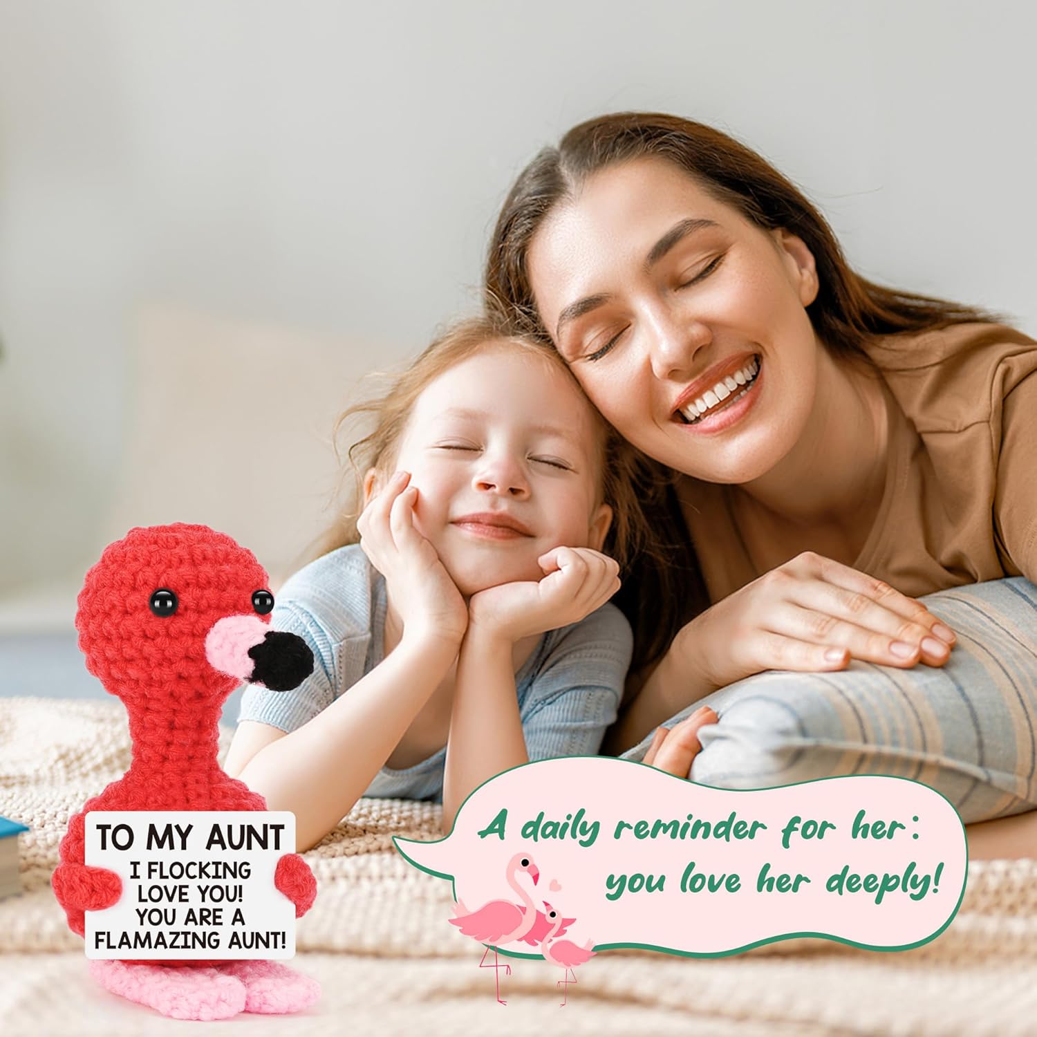 BdayPtion Aunt Birthday Gifts from Niece Nephew, Easter Gift Mothers Day I Love You Auntie Gifts, Best New Aunt Ever Gift, Funny Handmade Crochet Animals Flamingo Decoration to My Auntie Present - Image 5