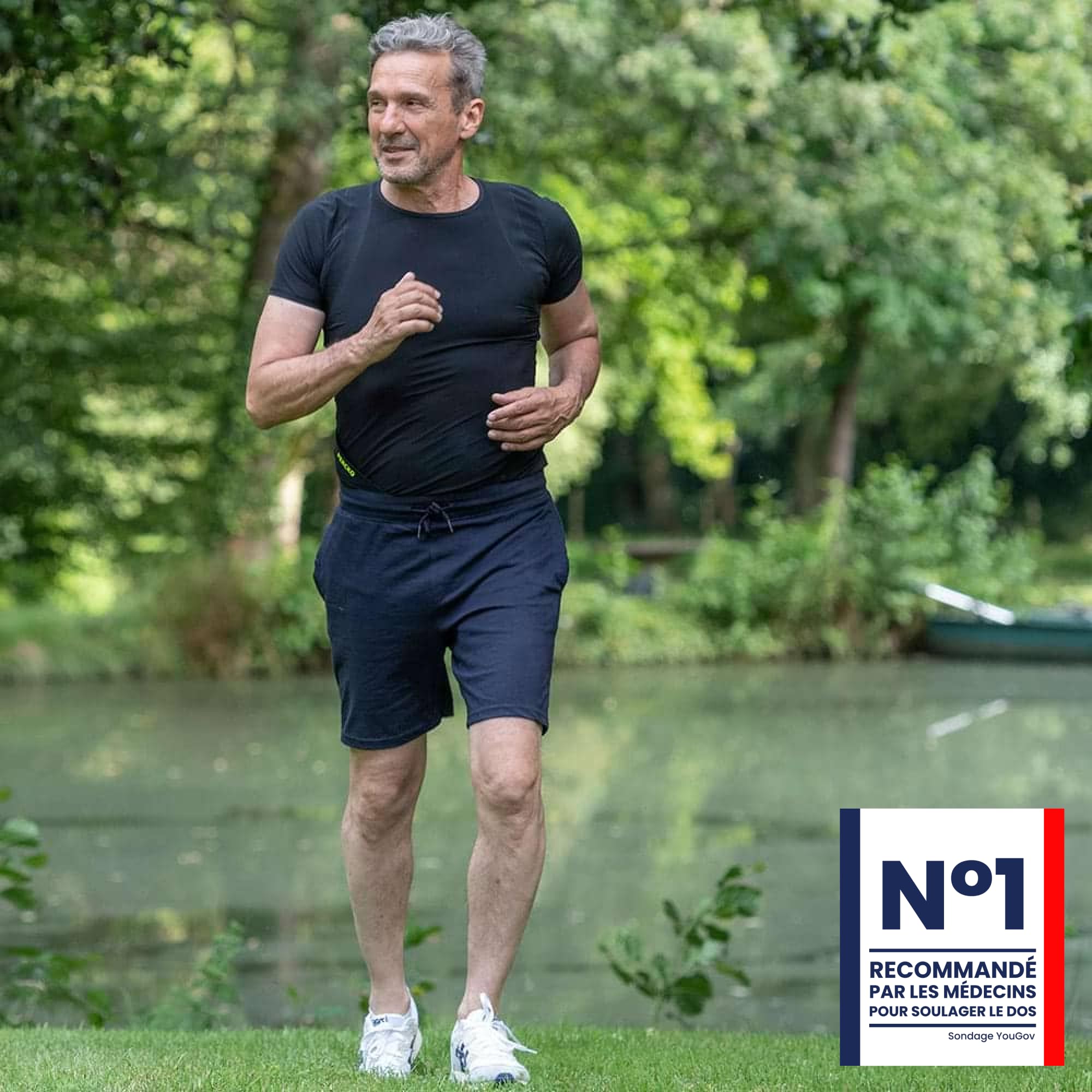 PERCKO - T-Shirt de Sport pour Homme - Technologie Brevetée - Soulage Le Mal de Dos - Manches Courtes - Col Rond - Noir - Taille L