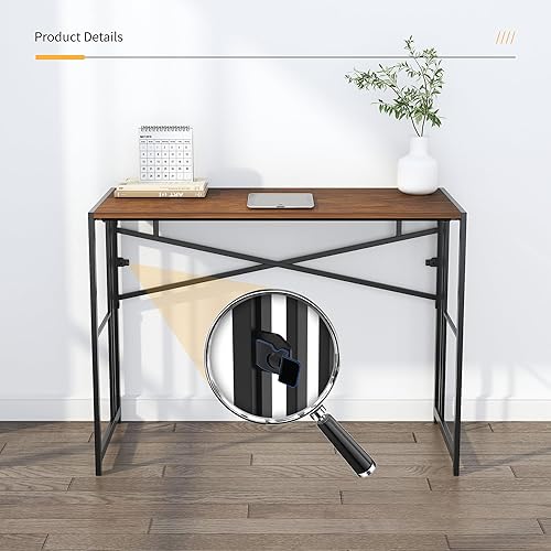 Miniatura 9 de Escritorio plegable para computadora de 40 pulgadas, escritorio de campamento, no requiere montaje, mesa de oficina en casa, caoba