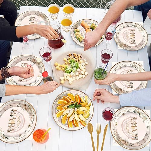 Miniatura 6 de Oigco Juego de 168 platos de papel para baby shower, con diseño de arco iris, servilletas, tazas, suministros de fiesta de baby shower, juego de