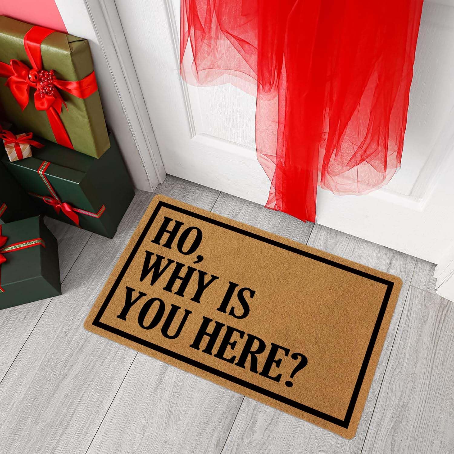 Welcome Door Mat Ho Why is You Here Outdoor Indoor Entrance, Low-Profile Floor Mats Non Slip Durable Entrance Rugs for Entry, Patio, High Traffic Areas Front Door, 17" x 29.5"