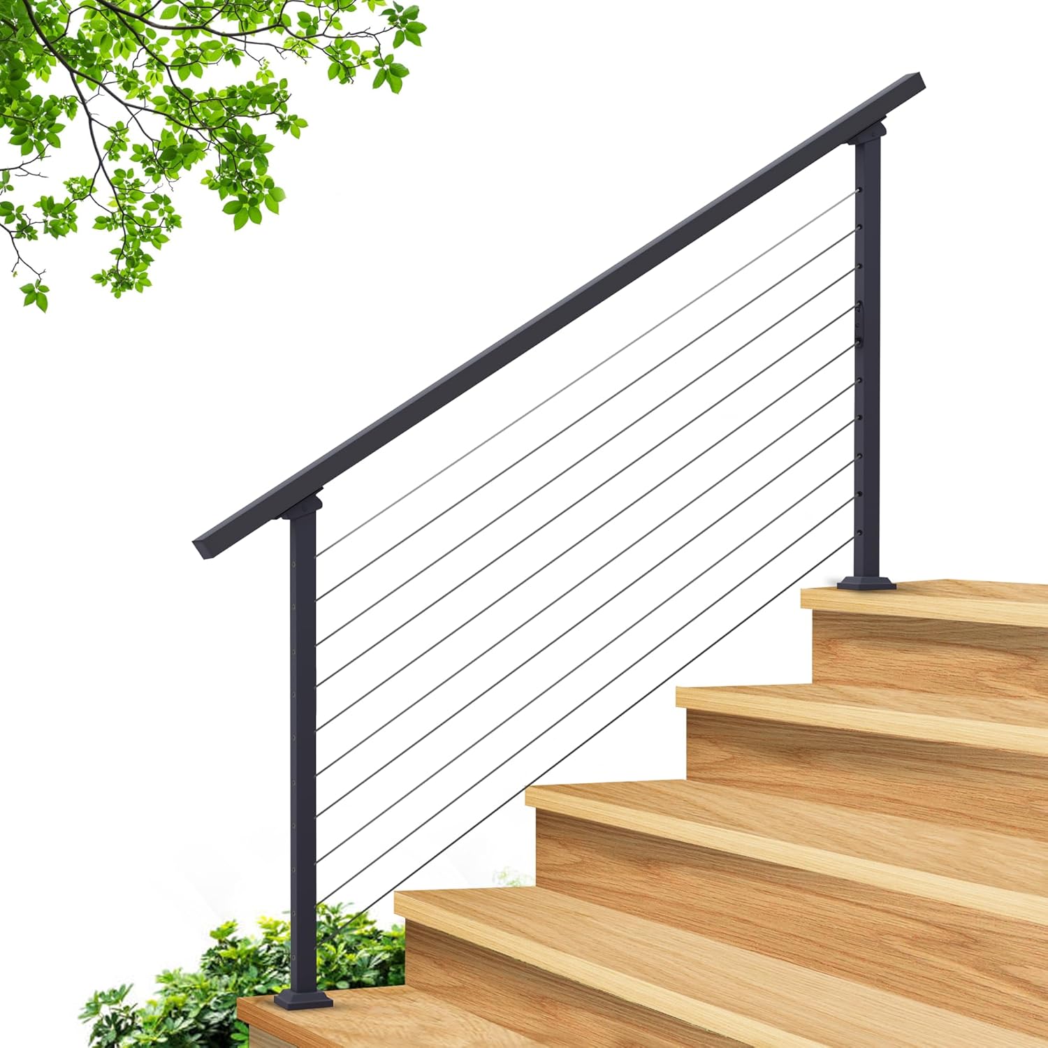 CR Fence & Rail 5 Steps Cable Hand Rails for Outdoor Steps, Modern Cable Wire Railing Handrail for Outdoors, Ideal Cable Handrails for Indoor Stairs and Outdoor Hand Railing, 4-5 Step Railing 4-5 Steps Cable Handrail