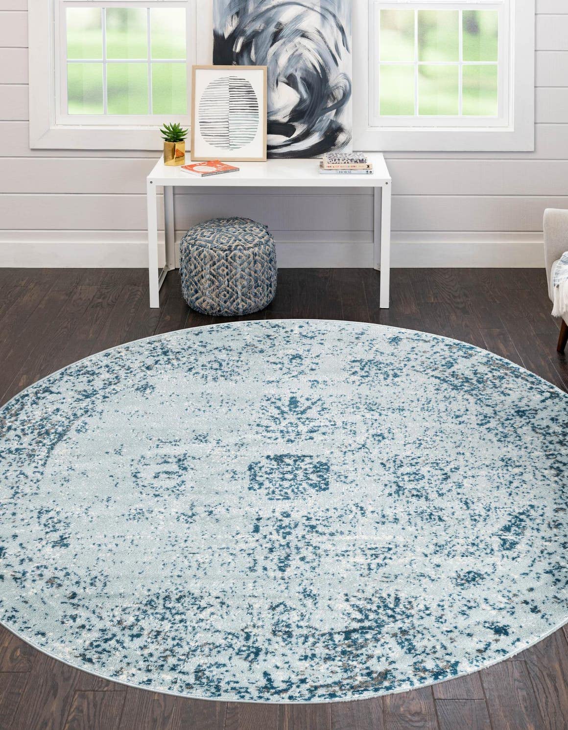 rugs.com monte carlo collection rug – 4' round light blue medium rug perfect for kitchens, dining rooms