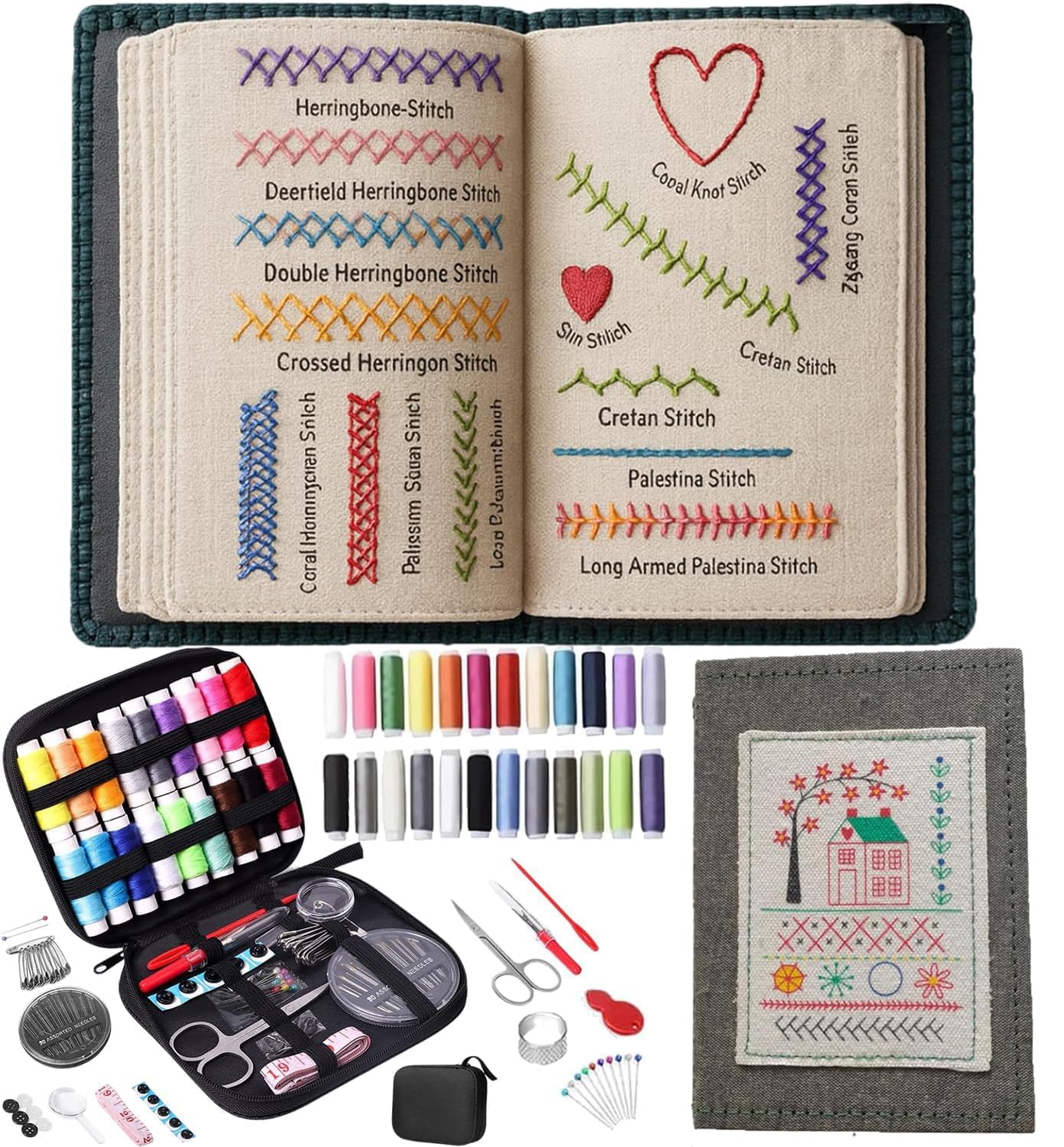 Fienza 86 Stitches Embroidery Stitch Book Kit, 2026 New Embroidery Books For Beginners, Portable Embroidery Sampler Book Comes With Complete Toolkit & Instructional Tutorial Perfect For Craft Lovers (86 Stitches)