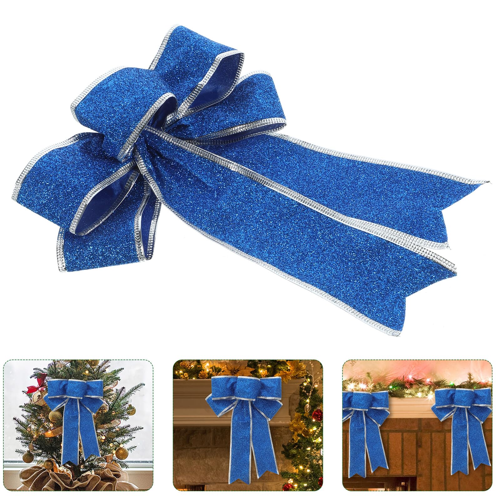 Ipetboom 5 Piezas Lazo Navideño Brillante de Poliéster Cinta de Obsequio para Árbol de Navidad Lazos de Cinta Navideña Nudo para Decoración de Ventana y Puerta