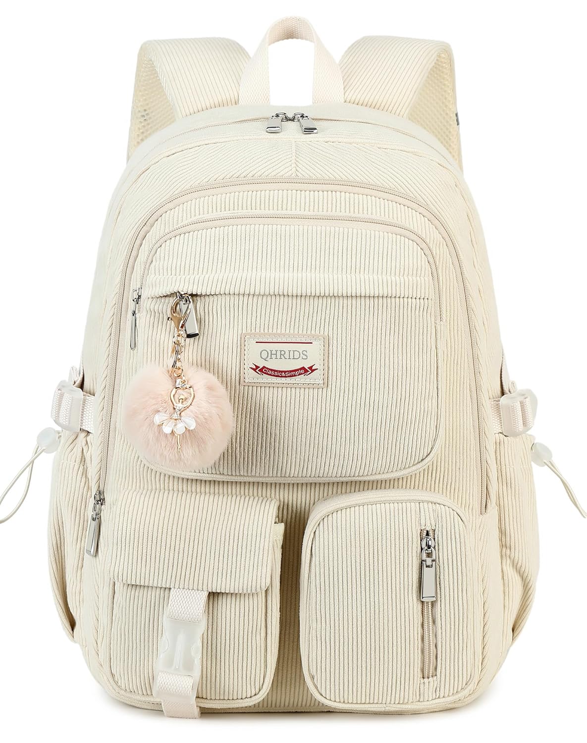 QHRIDS Backpack for Girls Big Student Corduroy Laptop Backpack for College Kids Elementary Middle High School Bag Anti