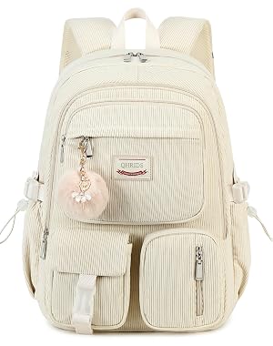 QHRIDS Backpack for Girls Big Student Corduroy Laptop Backpack for College Kids Elementary Middle High School Bag Anti