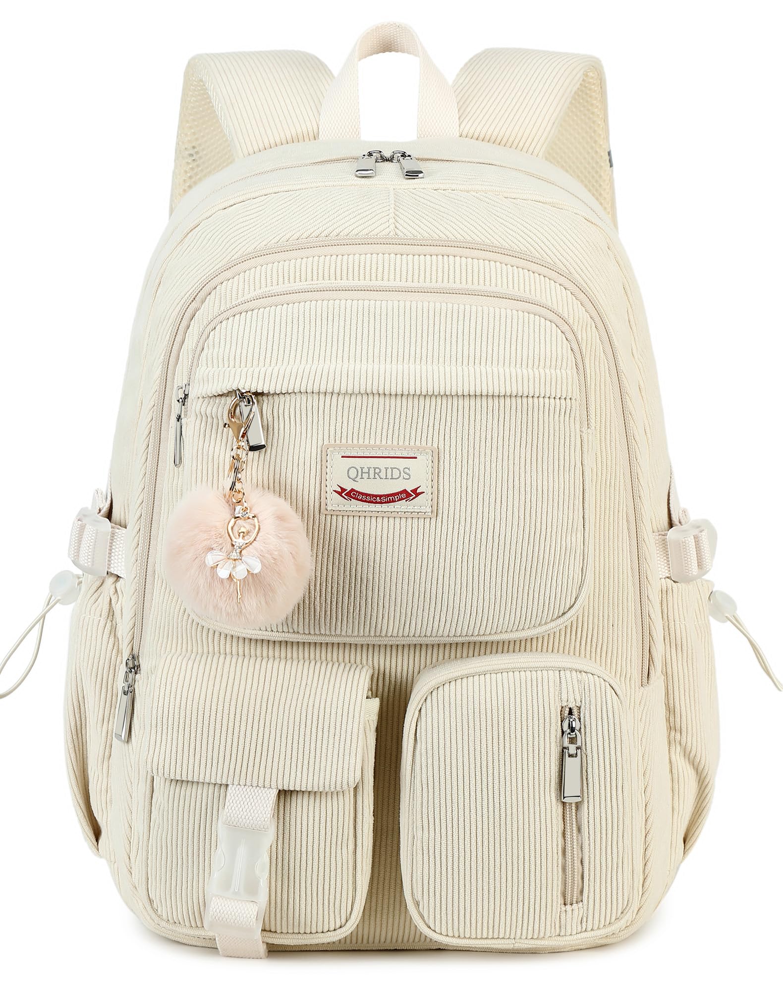 QHRIDS Backpack for Girls Big Student Corduroy Laptop Backpack for College Kids Elementary Middle High School Bag Anti