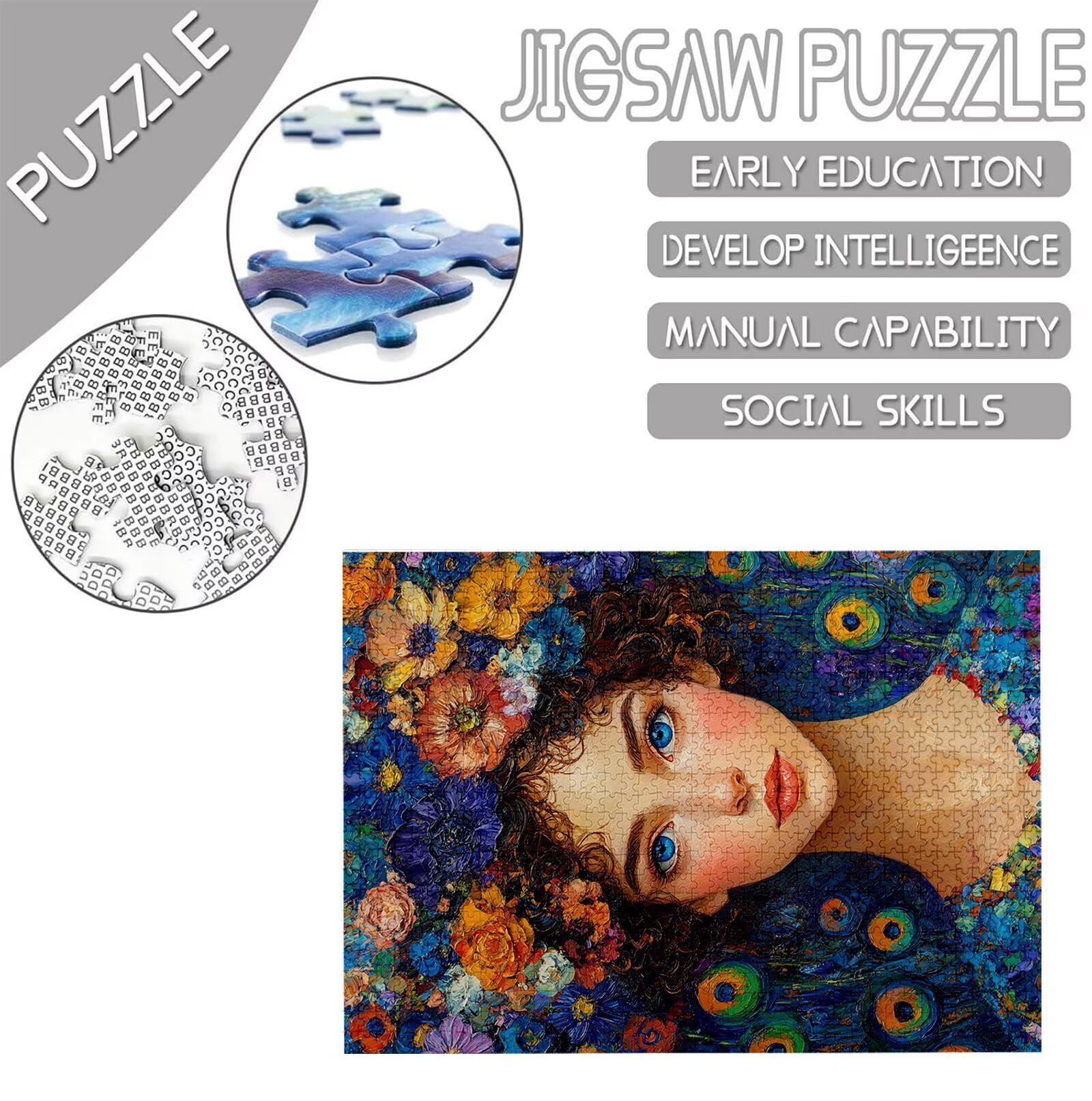 Abstrakcyjne Puzzle 1000 sztuk Dorosłych, Puzzle Kwiat Wzór Projekt, Jigsaw Dorosły, DIY Rzemiosło Rodzina Zajęcia z Pakowaniem Pudełka, Dekoracja ścienna do domu, Prezent Kobiety, 75x50cm, Model530