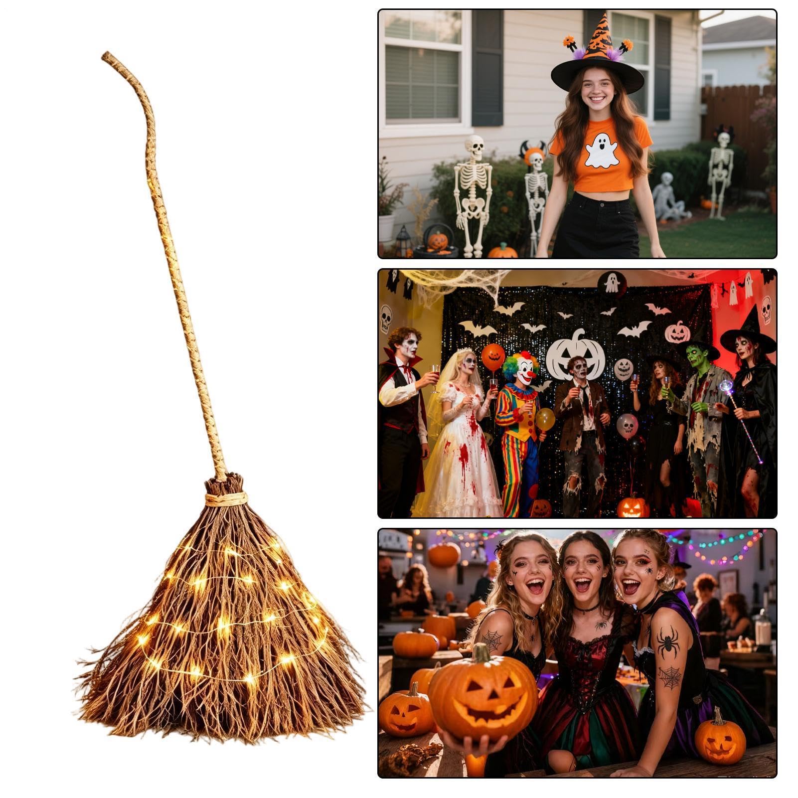 Escoba Halloween Suministros De Gigantes De Luz Cálida Para Interior Y | Decoración de Halloween con forma de escoba para fiestas, festivales, porche, patio, jardín, casa, salón, entrada Cas