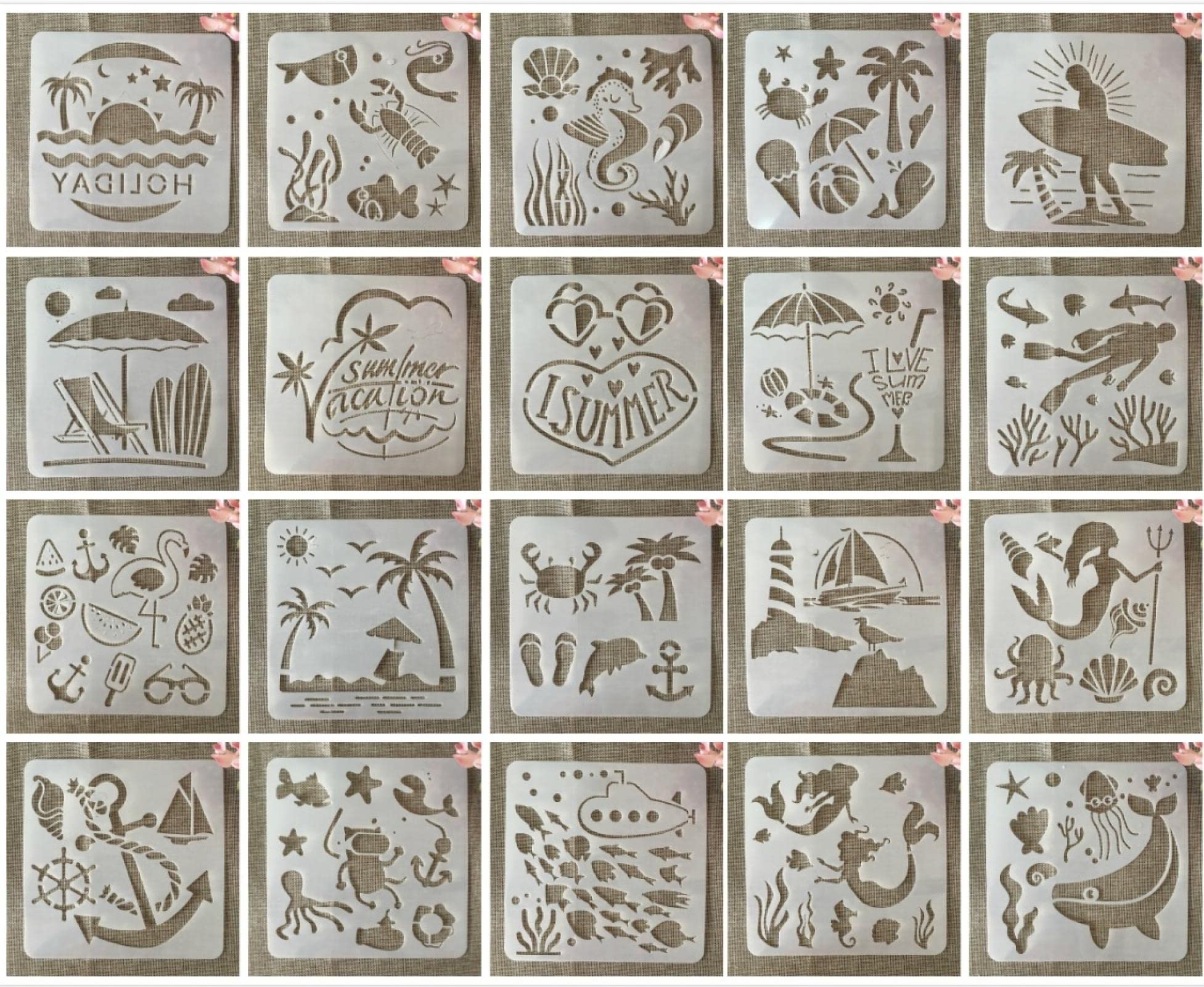 20 stencil riutilizzabili da 20 cm, motivo: sirena marina, pesce oceano, per dipingere la casa su legno, portico, porta d'ingresso, parete, decorazione per la casa